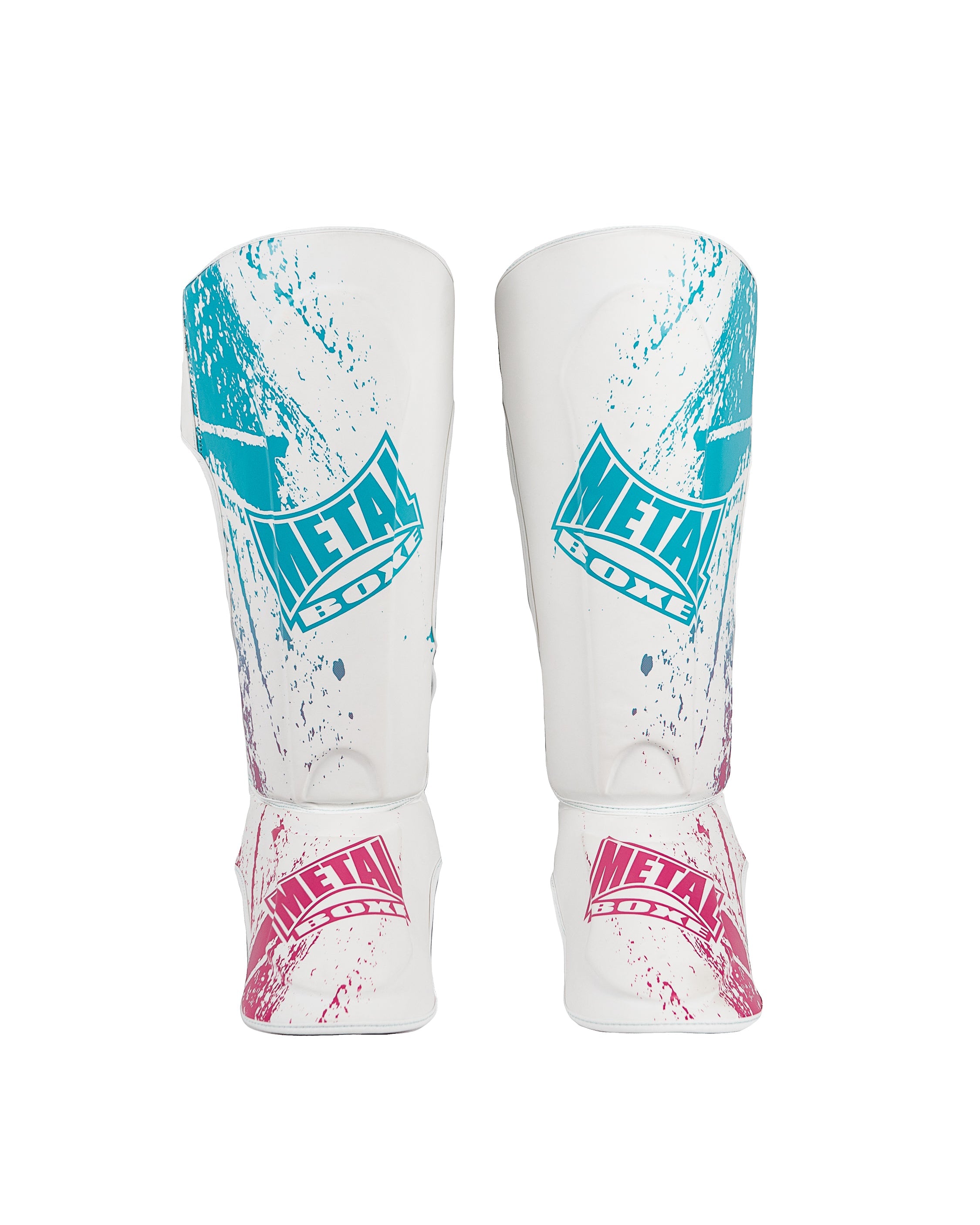 protège tibias pieds mma boxe thai kick metal miami vibe homme femme blanc rose protection